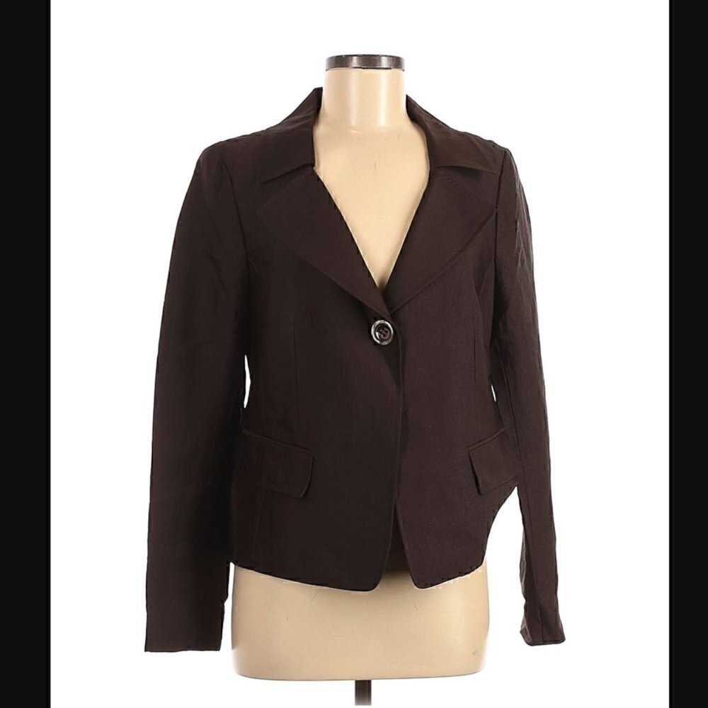 Lafayette 148 New York Blazer Jacket 8 Silk Brown Viscose Luxury Luxe Chic